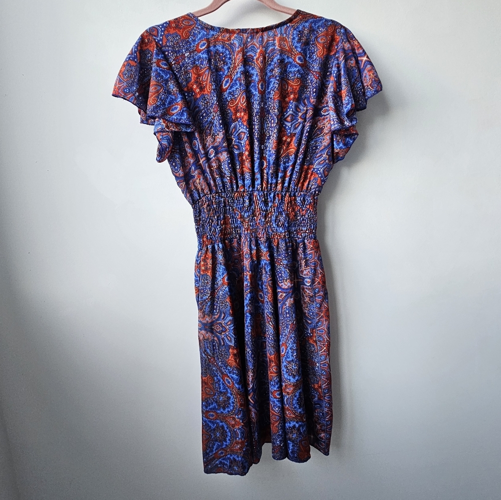 Art Silk Made In India Purple & Red Jeweled Smoked Boho Flutter Sleeve Dress - Picture 5 of 14